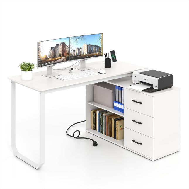 Dreamade 55 Inch L-Shaped Desk with Charging Station
