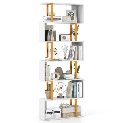 Dreamade 6-Tier Modern S-Shaped Bookshelf with Anti-Tipping Kits