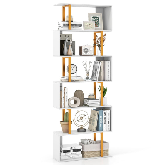 Dreamade 6-Tier Modern S-Shaped Bookshelf with Anti-Tipping Kits