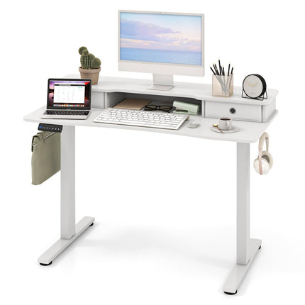 Dreamade Electric Standing Desk with 2 Drawers, 48" /55"x 24" Height Adjustable Electric Stand Up Desk with Storage Shelf