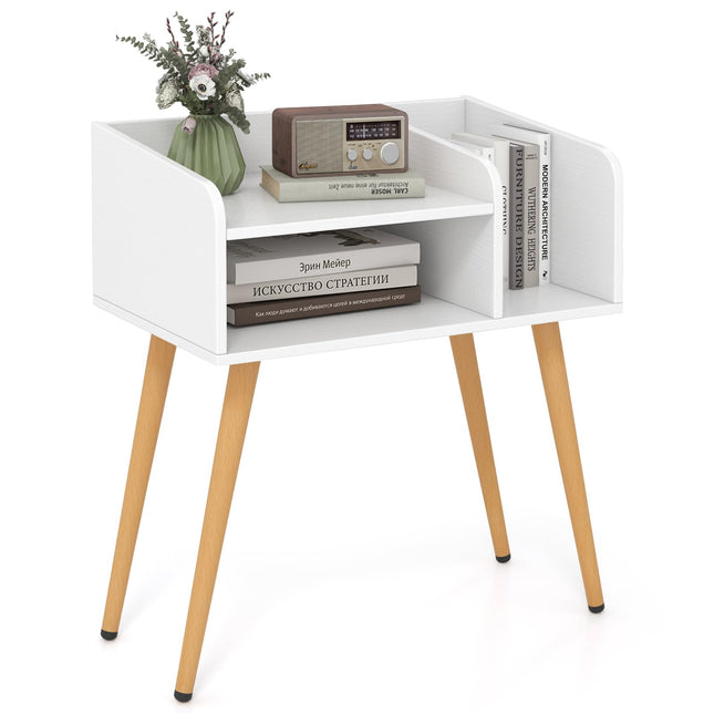 Dreamade End Table with Open Storage Shelves, Mid Century Modern Side Table with Metal Legs