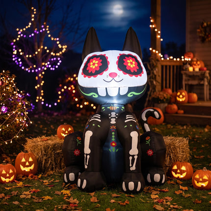 DREAMADE 4ft Halloween Inflatable Lighted Ghost Sugar Skull Cat