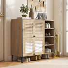 Dreamade Shoe Cabinet with Flip & Slide Doors, Shoe Storage Cabinet with Adjustable Cube Shelves(Louvered Doors)
