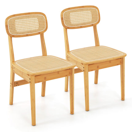 Dreamade Rattan Dining Chairs Set of 2, Boho Cane Kitchen Chairs, Max Load 300 Lbs
