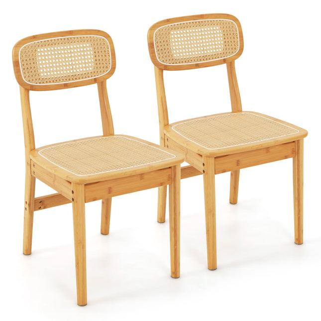 Dreamade Rattan Dining Chairs Set of 2, Boho Cane Kitchen Chairs, Max Load 300 Lbs