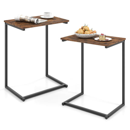 Dreamade C Shaped End Table, 26.5" Slide-Under Couch Table for Laptop Coffee Snack