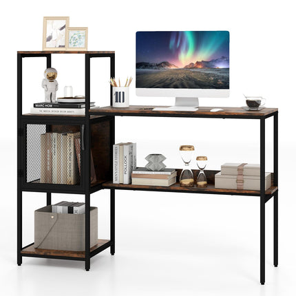 Dreamade Modern Computer Workstation Home Office Desk with Storage Cabinet and Shelves
