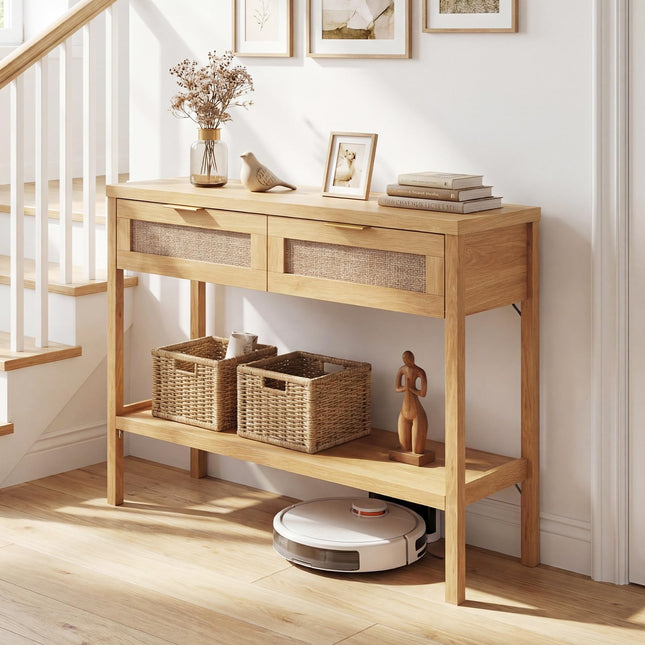 Dreamade 40" Rattan Console Table with Storage for Foyer Hallway Entrance