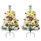 Dreamade 2FT Pathway Christmas Trees Set of 2, Pre-Lit Snow Flocked Xmas Trees with 30 Warm White LED Lights - DreamadeUS
