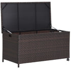 Dreamade Outdoor Wicker Storage Box - 50 Gallon PE Rattan Storage Container with Lid, Mix Brown