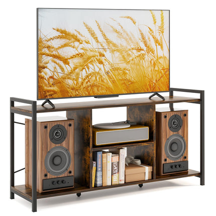 Dreamade TV Stand for TVs up to 55", 3-Tier Entertainment Center with Open Storage Shelves, Side Guardrails & Metal Frame