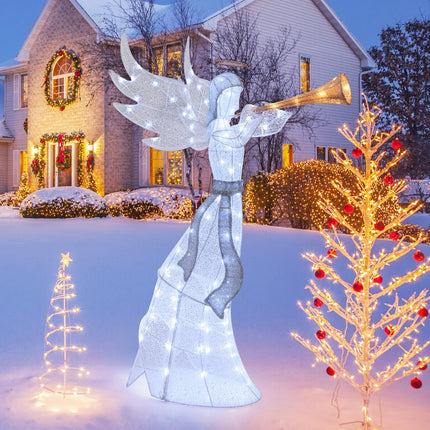 Dreamade 5 FT Lighted Trumpeting Angel, Light-up Christmas Angel with LED Lights