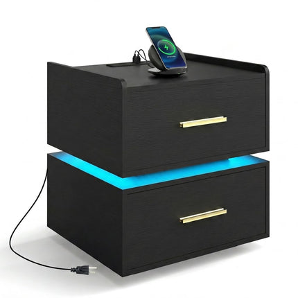 Dreamade LED Night Stand with Charging Station & 2 Storage Drawers (1/2)