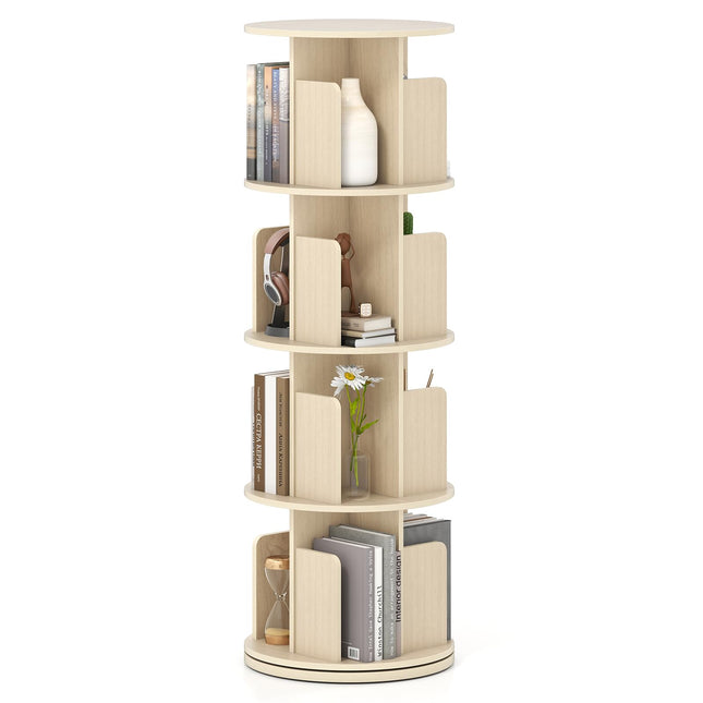 Dreamade 4-Tier Rotating Bookshelf 360° Display Rack w/Dividers & Anti-Falling Baffles