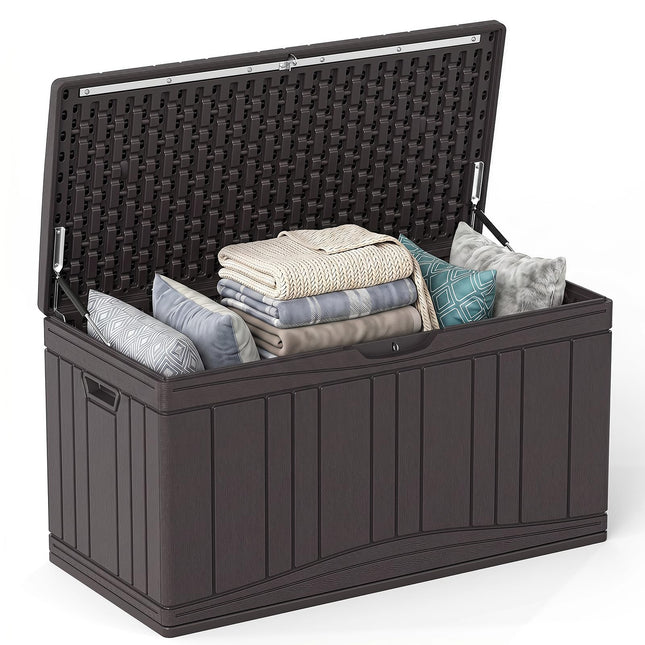 Dreamade 80 Gallon Patio HDPE Storage Bin with Gas Struts & Lock-Compatible Lid