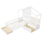 Dreamade Twin House Bed for Kids, Wooden Kids Twin Bed Frame with Padded Bench