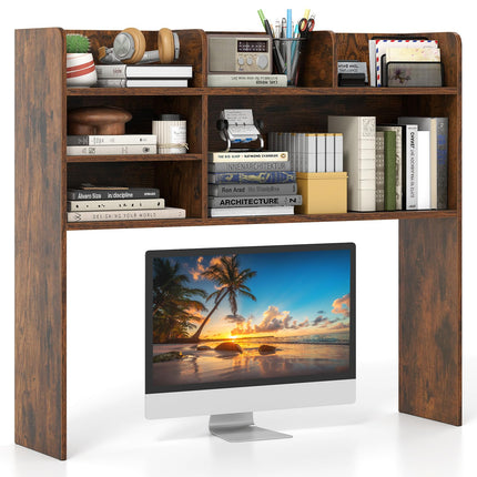 Dreamade Desktop Bookshelf, 37" Desk Hutch Dorm for Computer Up to 32 Inch