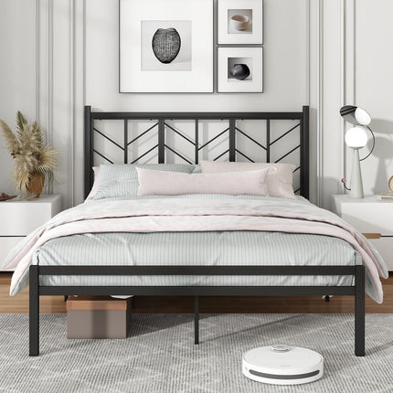 Dreamade Queen/Full/Twin Size Bed Frames with Vintage Headboard, Metal Mattress Foundation for Storage