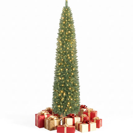 DREAMADE 5/6/7/8/9 FT Pre-Lit Pencil Christmas Tree, Slim Artificial Xmas Tree