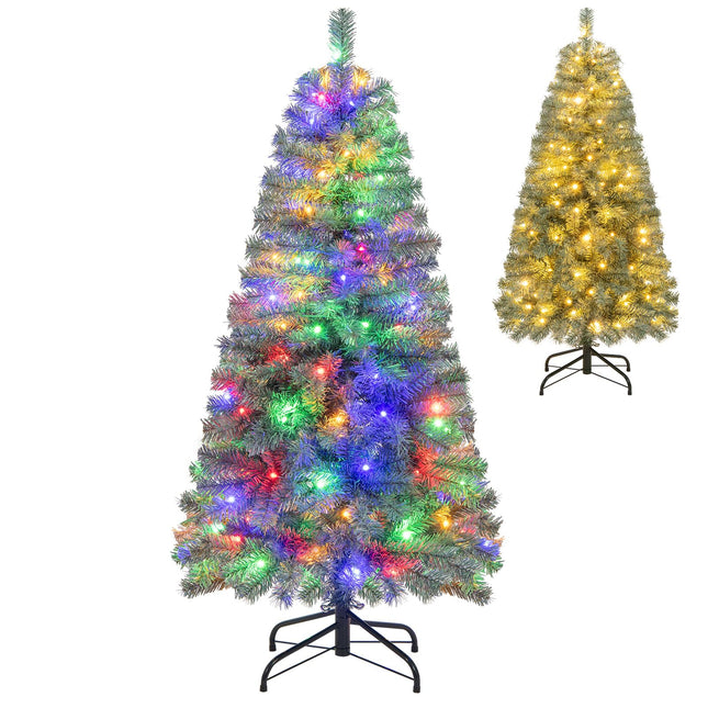 Dreamade 4.5ft Pre-Lit Blue Slim Pencil Christmas Tree, with 100 Warm White & Multicolored LED Lights, 9 Modes, 256 Branch Tips