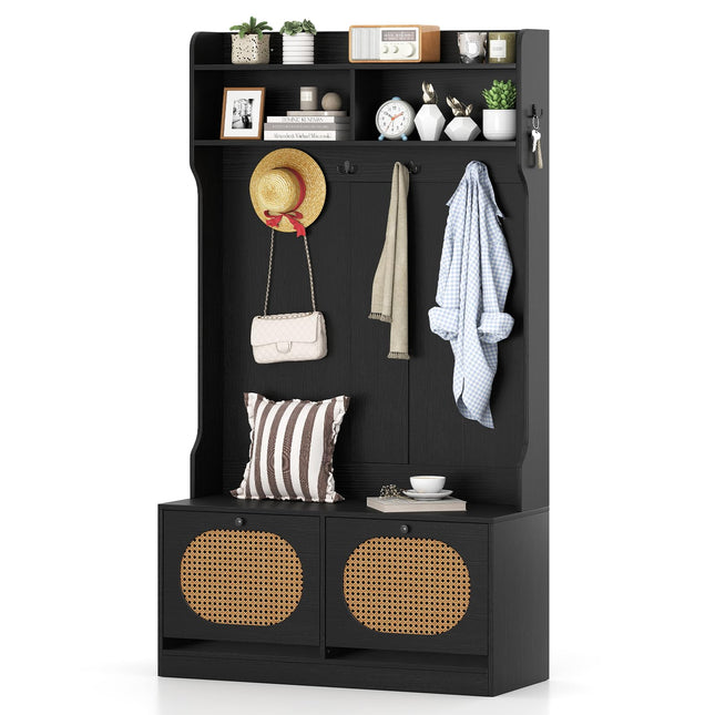 Dreamade 4-In-1 Hall Tree Entryway Bench with Coat Rack & Flip Drawers
