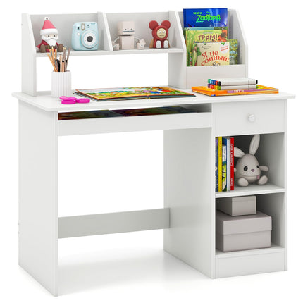 Dreamade Kids Study Desk, Children Wooden Writing Table with Hutch