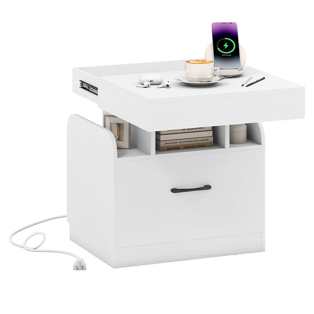 Dreamade Nightstand with Charging Station Modern Bedside Table for Living Room Bedroom Office