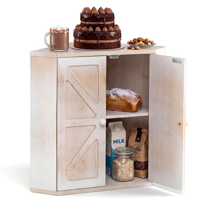 Dreamade Corner Bread Box for Kitchen Countertop | Bamboo Wood Storage Bin with 2-Tier Pantry Shelves