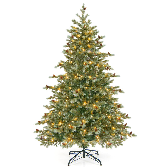 Dreamade 6ft Pre-Lit Artificial Christmas Tree, Hinged Full Xmas Pine Tree with 240 Warm White LED Lights