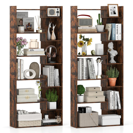Dreamade 6-Tier Bookshelf Wooden Bookcase with Staggered Shelves