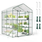 Dreamade Walk-in Greenhouse w/ 3 Tiers 4 Shelves, 4 Ground Stakes & Ropes, PVC Cover