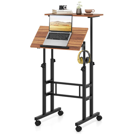 Dreamade Mobile Stand up Desk, Height Adjustable, 24"D x 22"W x 49"H