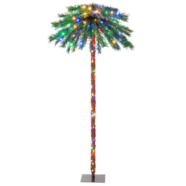 Dreamade 6 FT Pre-Lit Artificial Christmas Tree, Lighted Xmas Palm Tree W/ 210 Multi-Color LED Lights - DreamadeUS