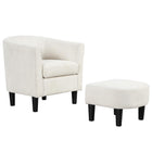 Dreamade Modern Accent Chair with Ottoman, Upholstered Teddy Velvet Barrel Club Chair w/Footrest
