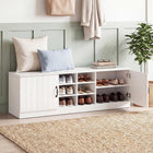 Dreamade 2-Door Shoe Storage Bench Wooden Entryway Bench with Storage