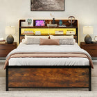 Dreamade Metal Platform Bed Frame with Storage Headboard
