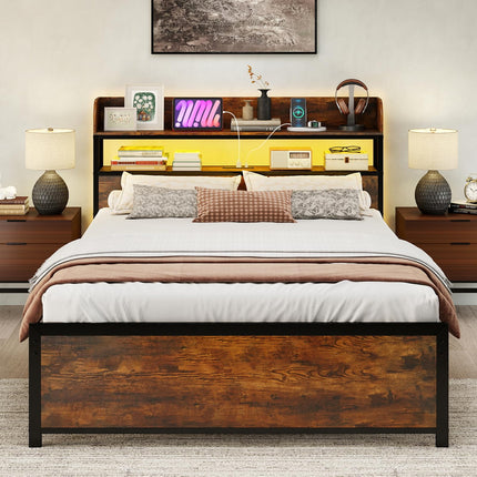 Dreamade Metal Platform Bed Frame with Storage Headboard