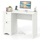 Dreamade White Desk with 2 Drawers, 43” Wooden Home Office Desk with Charging Station