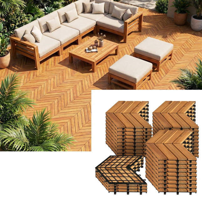 Dreamade 30 PCS Interlocking Patio Flooring Tiles with Drainage Base