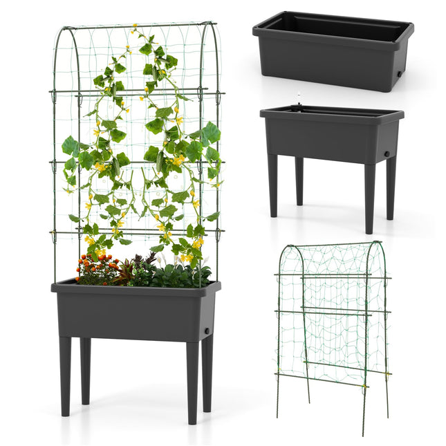 Dreamade Raised Garden Bed with Climbing Trellis, Self-Watering Elevated Planter