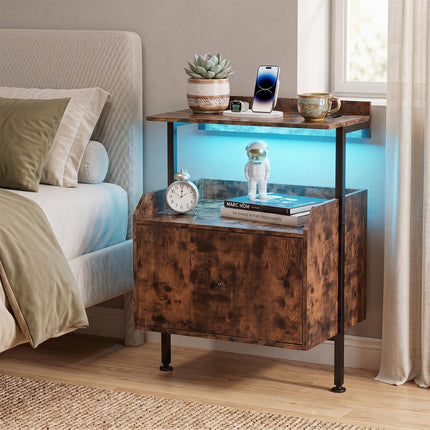 Dreamade Nightstand w/Charging Station & LED Light (1/2)