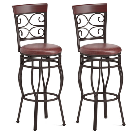 Dreamade 30" Swivel Bar Stools Set of 2, Bar Height Bar Stools w/Back, Upholstered PU Leather Seat, Footrest, Rustic Brown