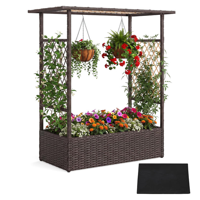 Dreamade Raised Garden Bed with Trellis & Hanging Roof