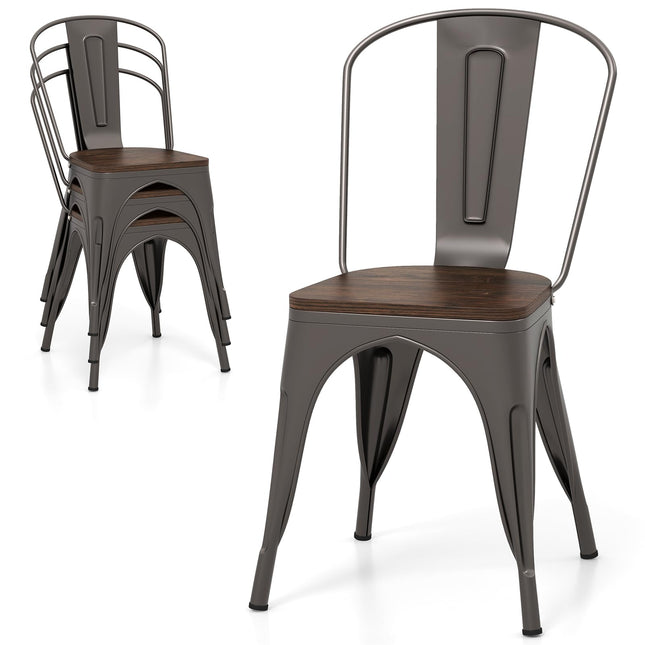 Dreamade Metal Dining Chairs Set of 4, Stackable Kitchen Chairs with Wood Seat & Removable Backrest