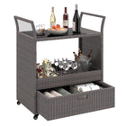 Dreamade Rolling Wicker Cart W/Shelves and Big Drawer for Dining Room
