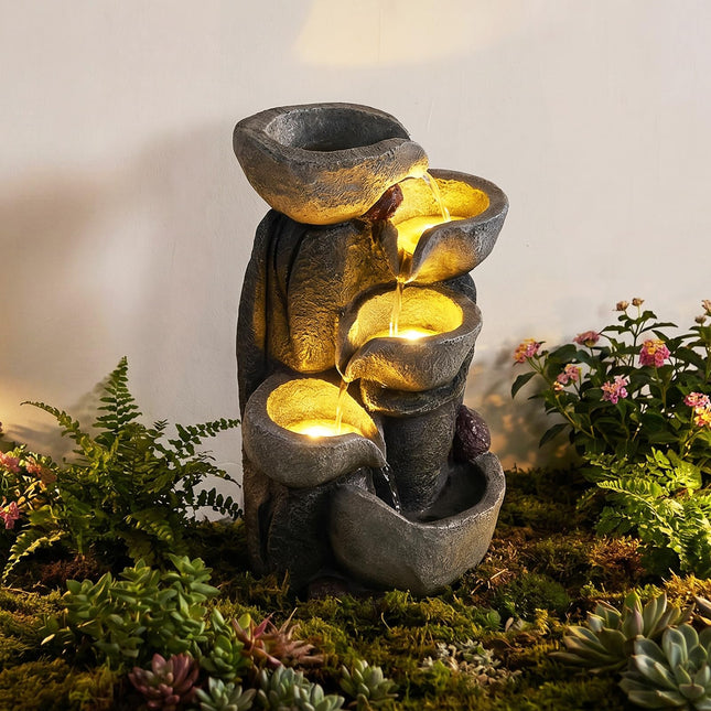 Dreamade 5-Tier Outdoor Water Fountain with Lights