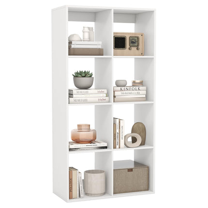 Dreamade 8-Cube Bookcase, White Cubby Bookshelf w/Back Guardrail & Anti-Tipping Kits