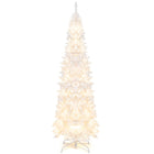 Dreamade 7ft White Pre-Lit Pencil Christmas Tree, Artificial Hinged Slim Tree with 800 Tips, 300 Warm White Lights - DreamadeUS