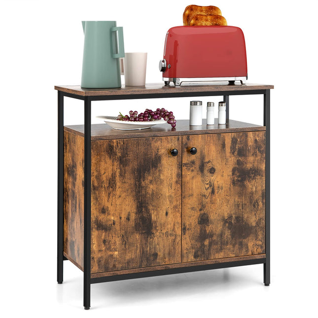 Dreamade Buffet Cabinet with Shelf - 2 Door Sideboard Kitchen Storage Cupboard with Shelves (Rustic Brown)