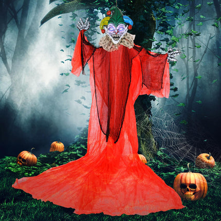 Dreamade Hanging Halloween Decoration, 13.1 Ft Hanging Clown with Colorful Eyes & Adjustable Arms